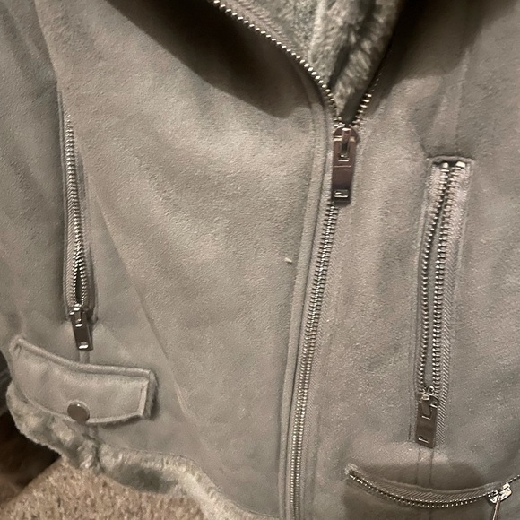 Nina Leonard gray size SM. Aviator Suede fur inside jacket NWOT - Picture 8 of 11